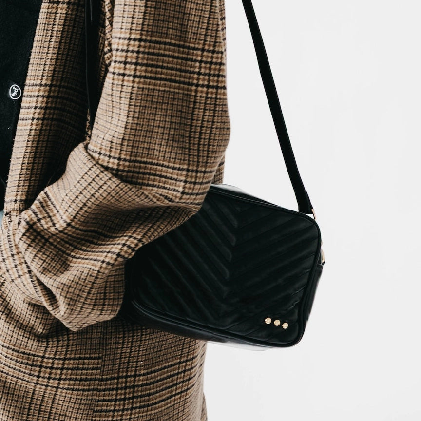Coco Black Quilted Camera Crossbody Bag