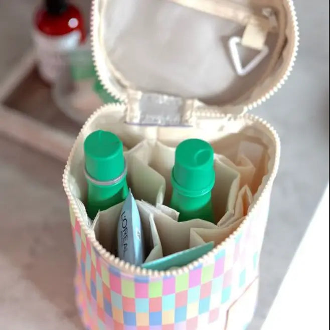 Barrel Organizer Checkered Lilac Toiletry Bag