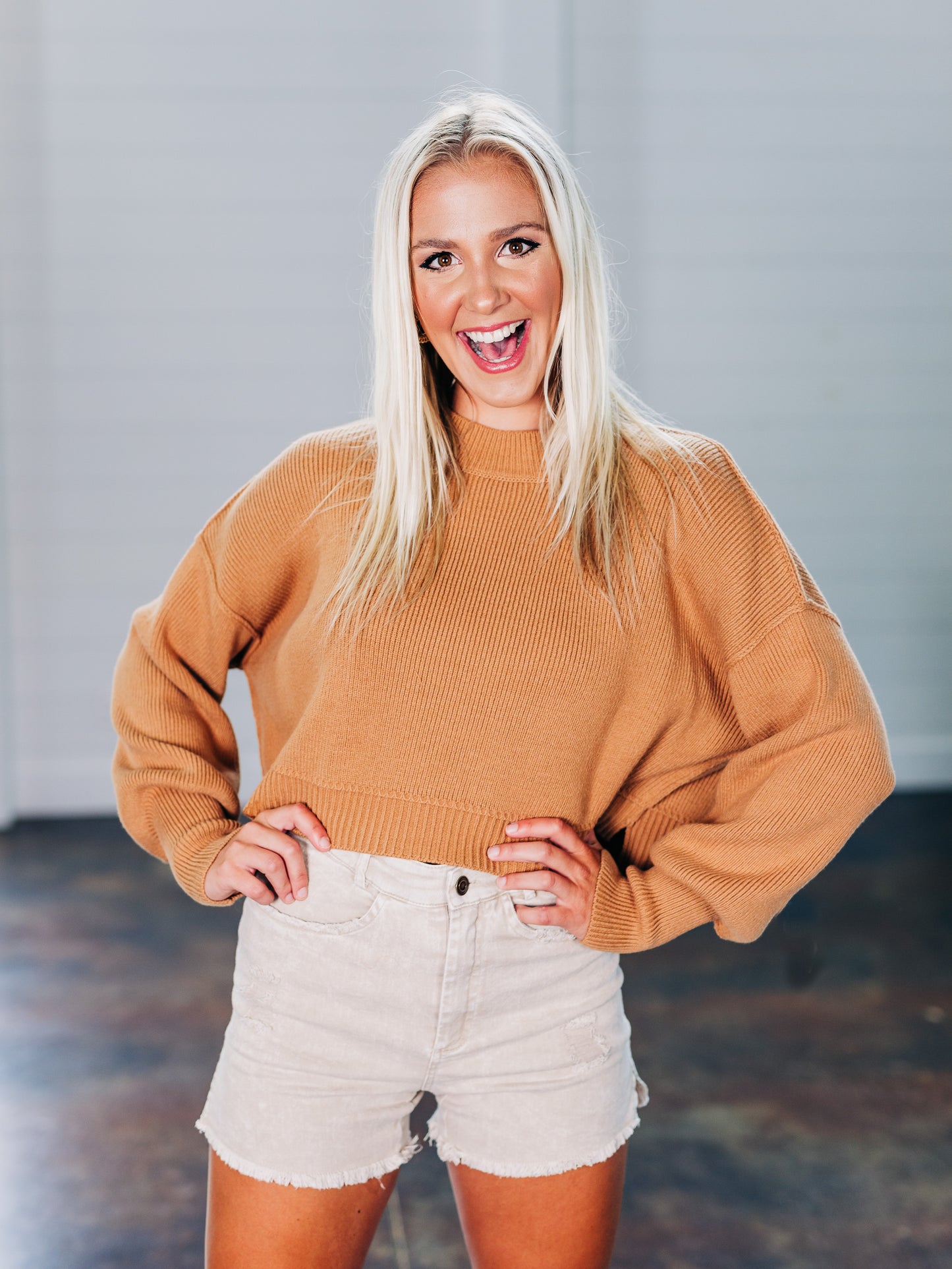 Easy Street Crop Camel Pullover