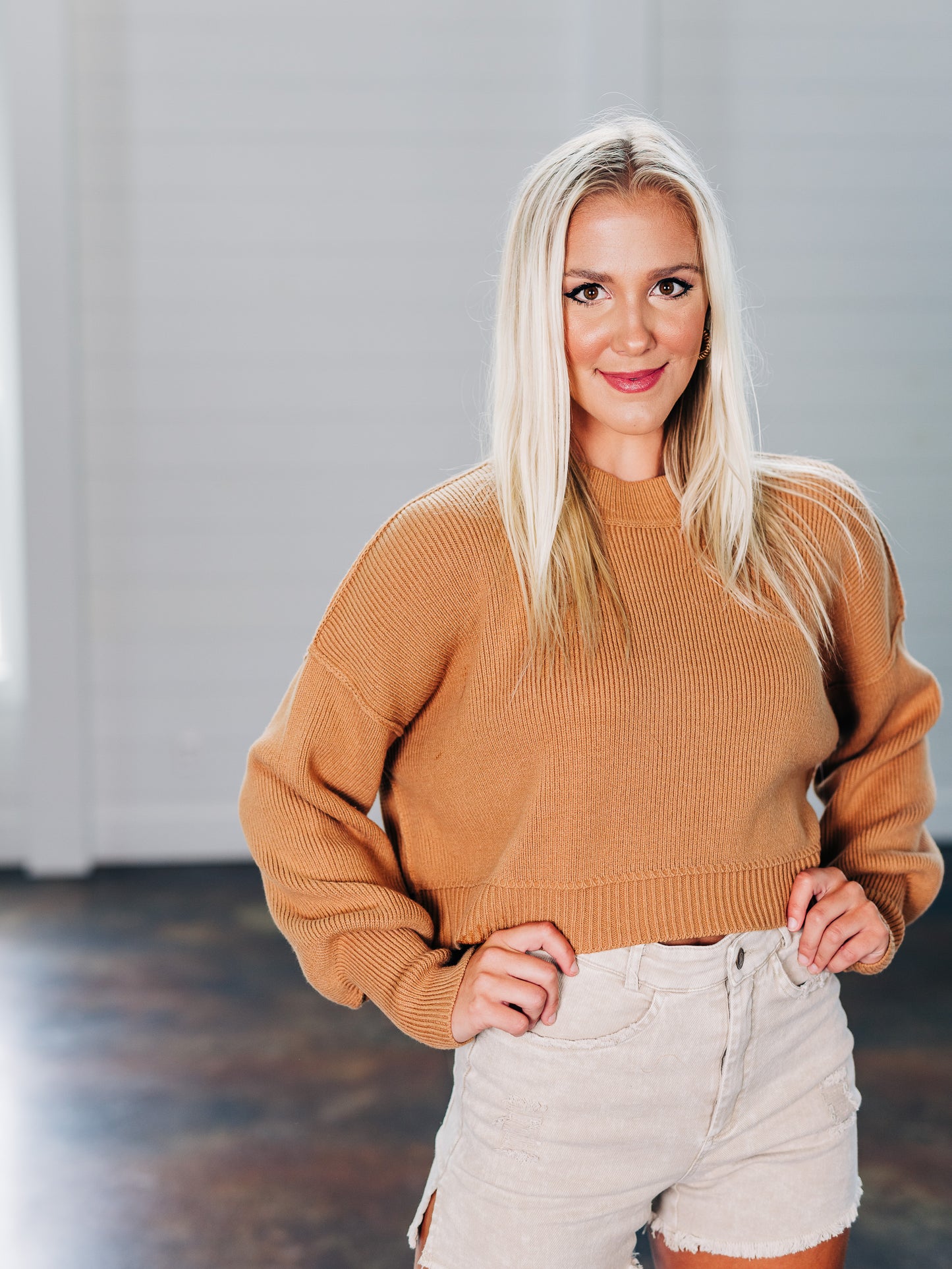 Easy Street Crop Camel Pullover