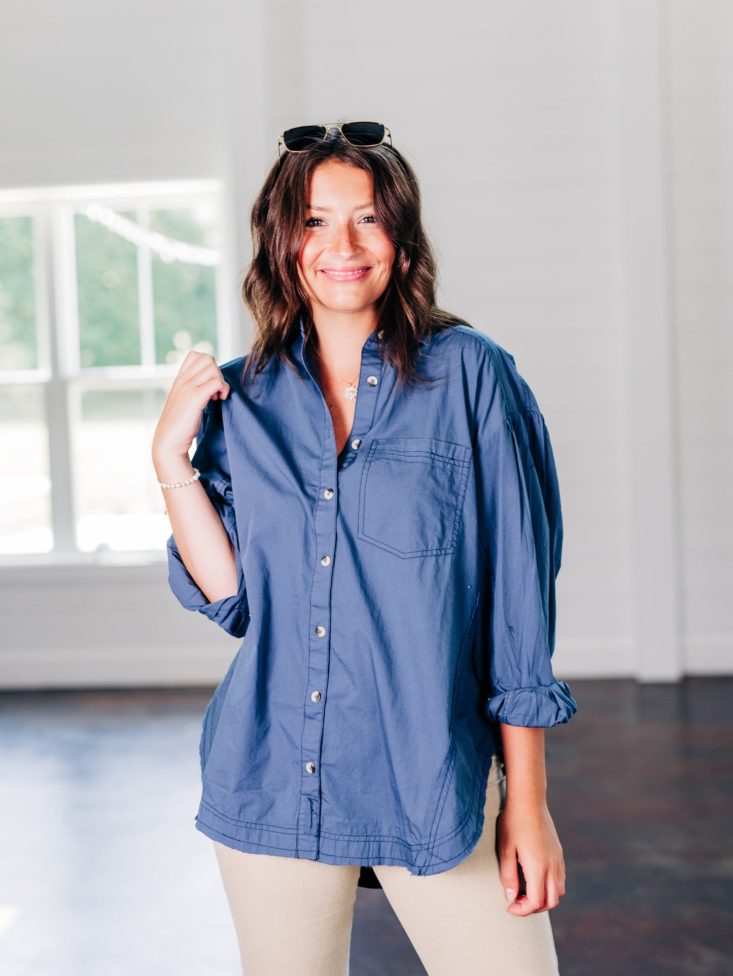Happy Hour Solid Blue Mirage Top