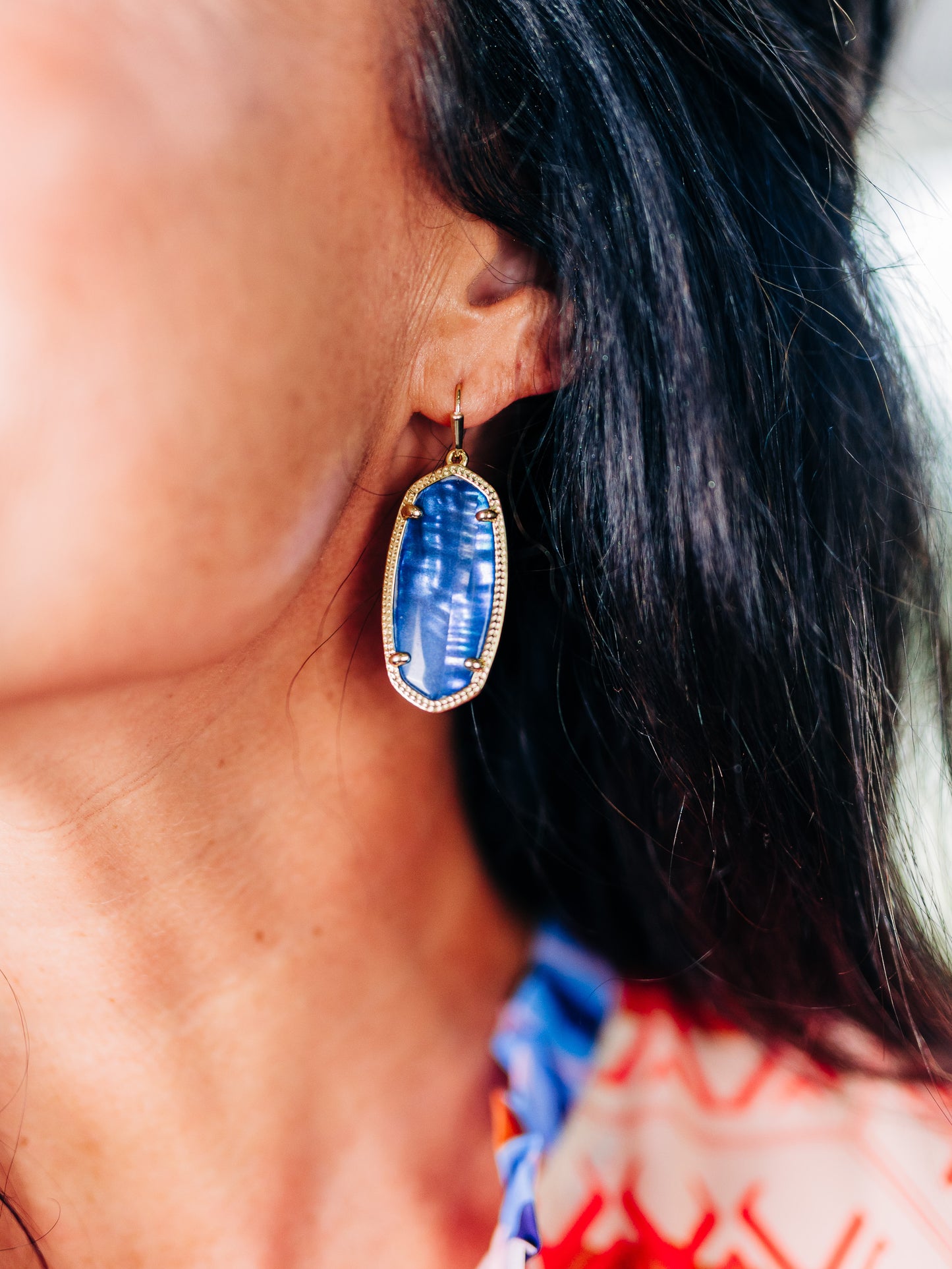 Elle Gold Drop Earrings in Navy Abalone
