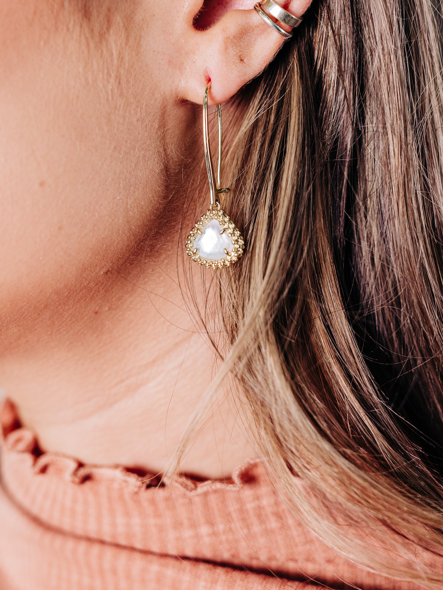 Framed Kendall Gold Wire Drop Earrings in Ivory Mother-of-Pearl