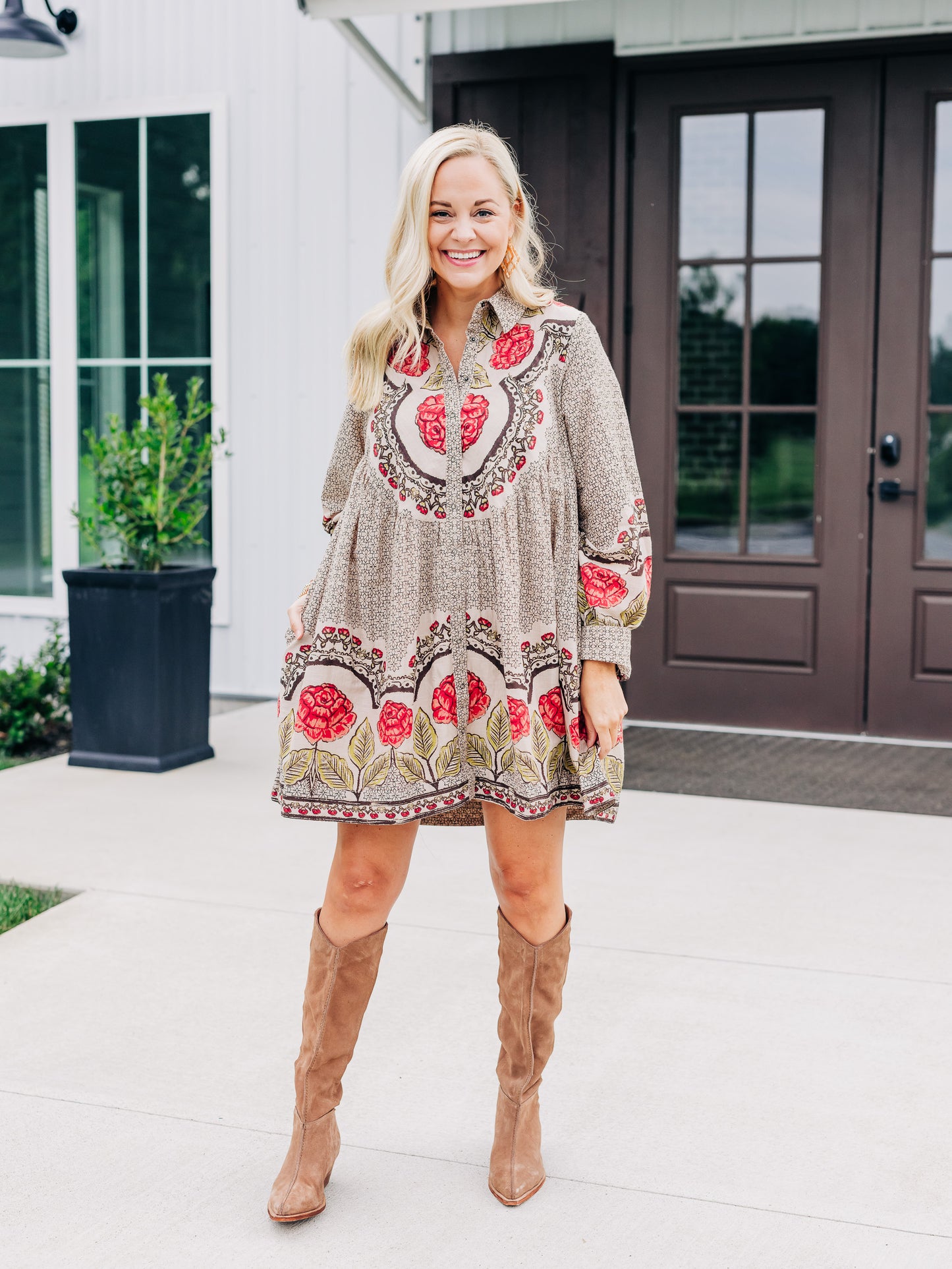 Smell The Roses Tea Combo Mini Dress
