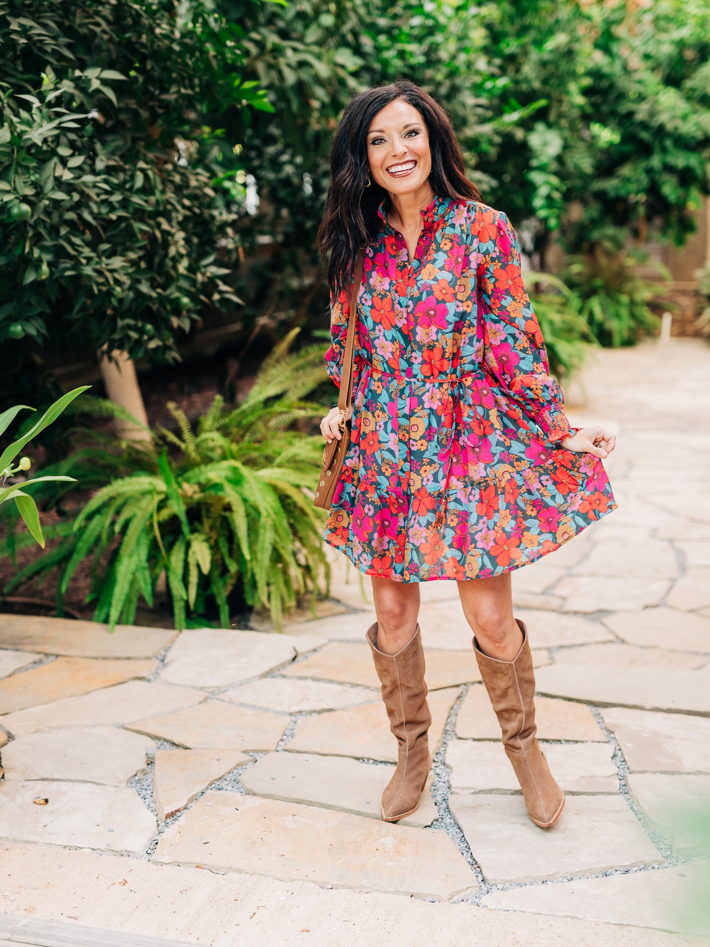 Through The Garden Teal/Fuchsia Multi Dress