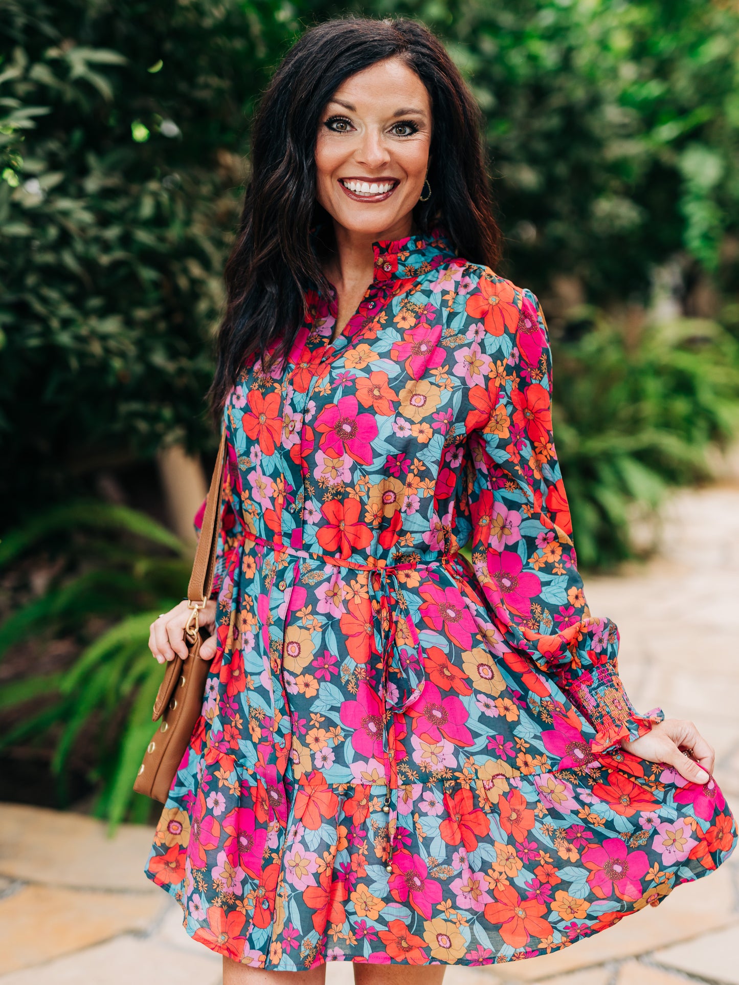 Through The Garden Teal/Fuchsia Multi Dress
