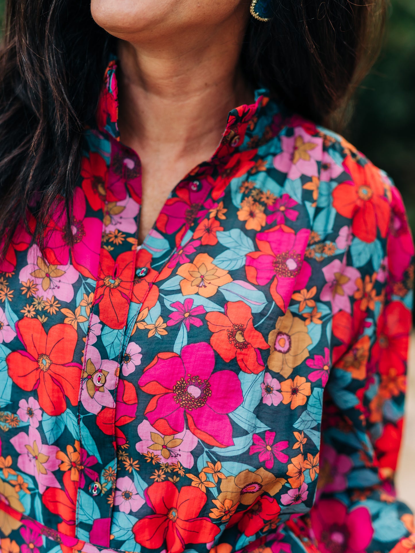 Through The Garden Teal/Fuchsia Multi Dress