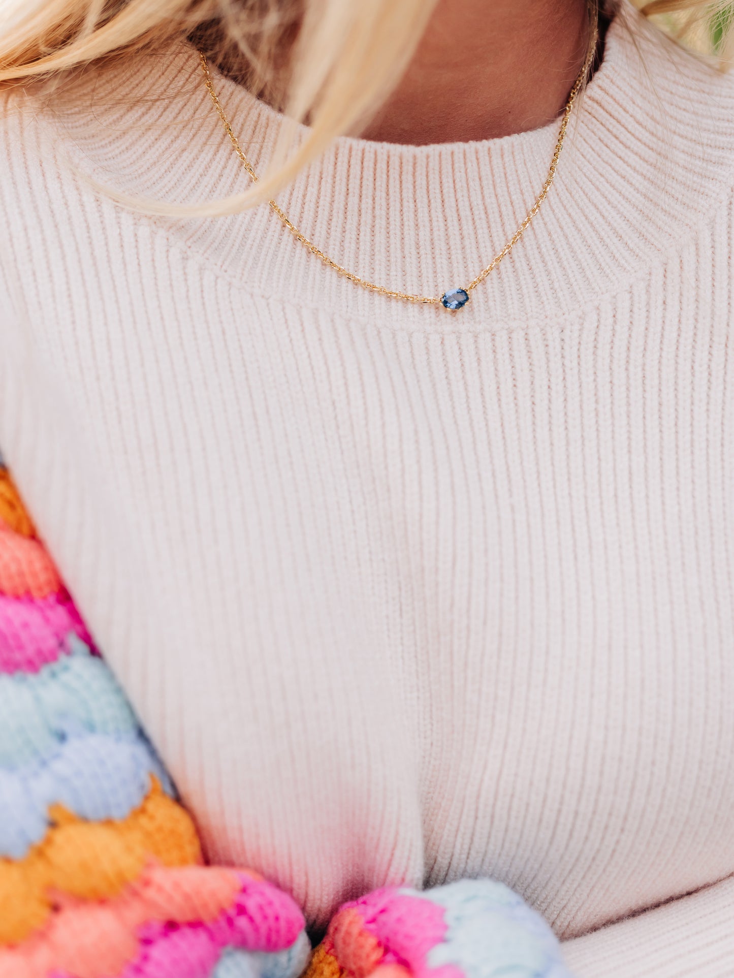 Cailin Gold Pendant Necklace in Blue Crystal