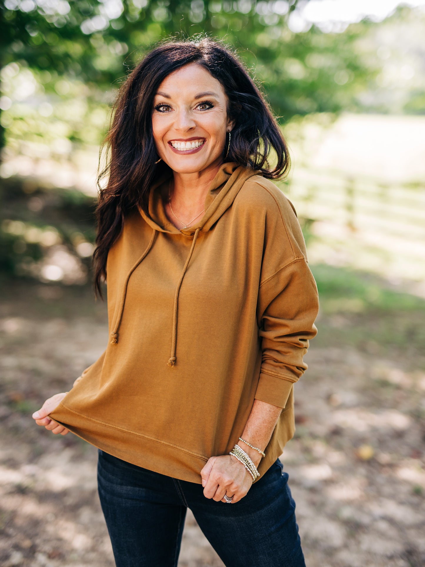 Happy Thoughts Pale Brown Hooded Top
