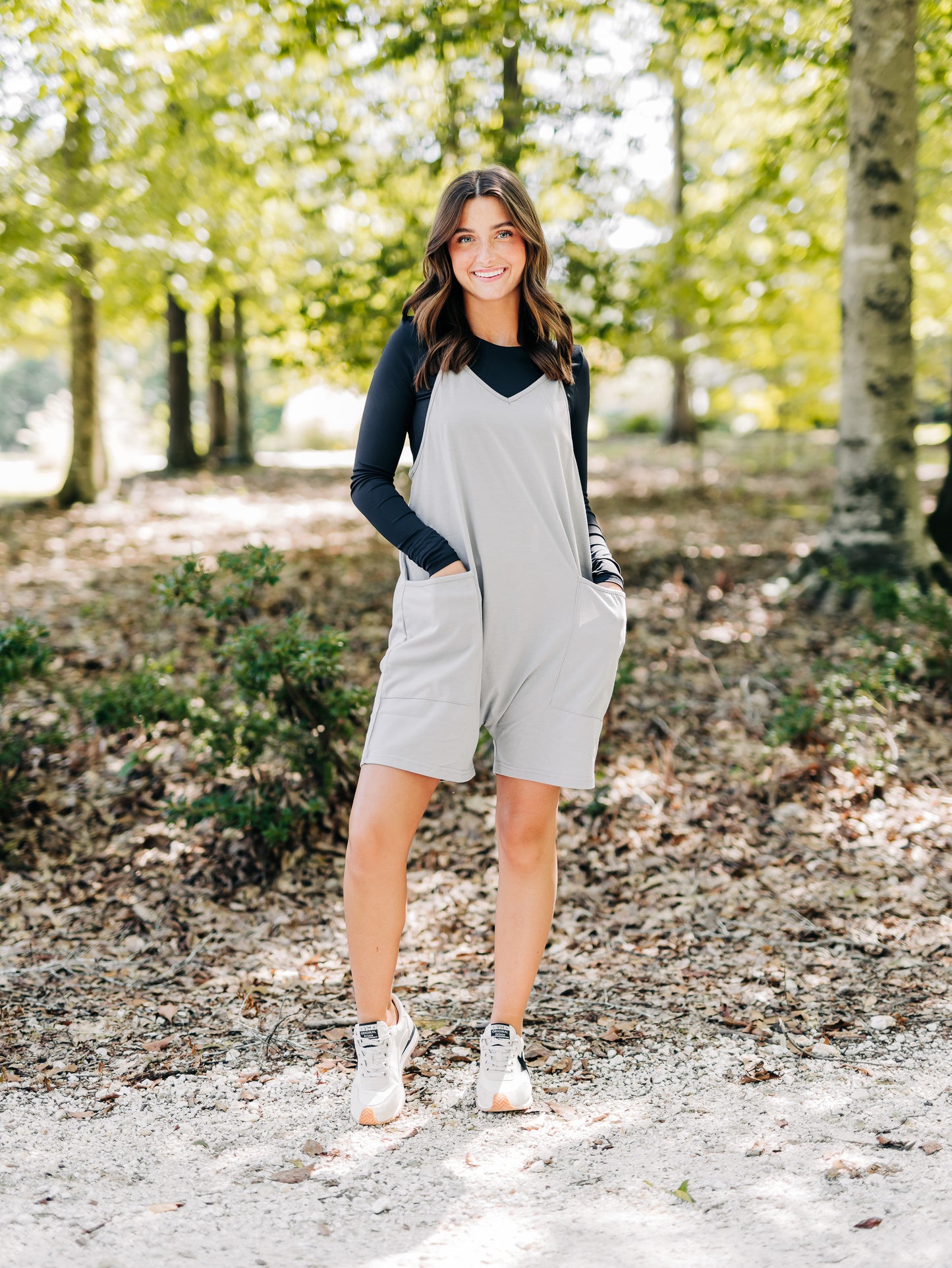 Makes Me Happy Grey Romper