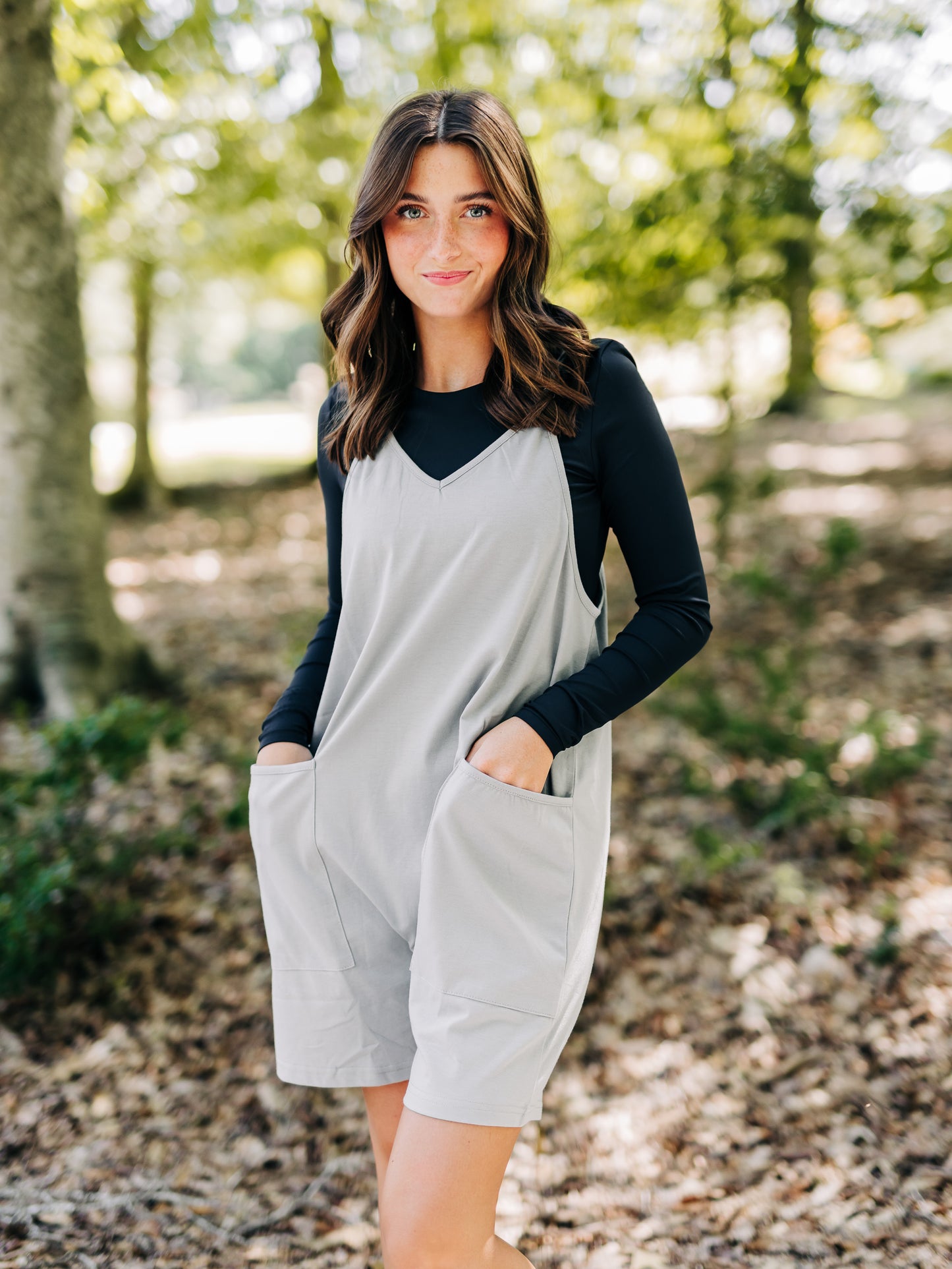 Makes Me Happy Grey Romper