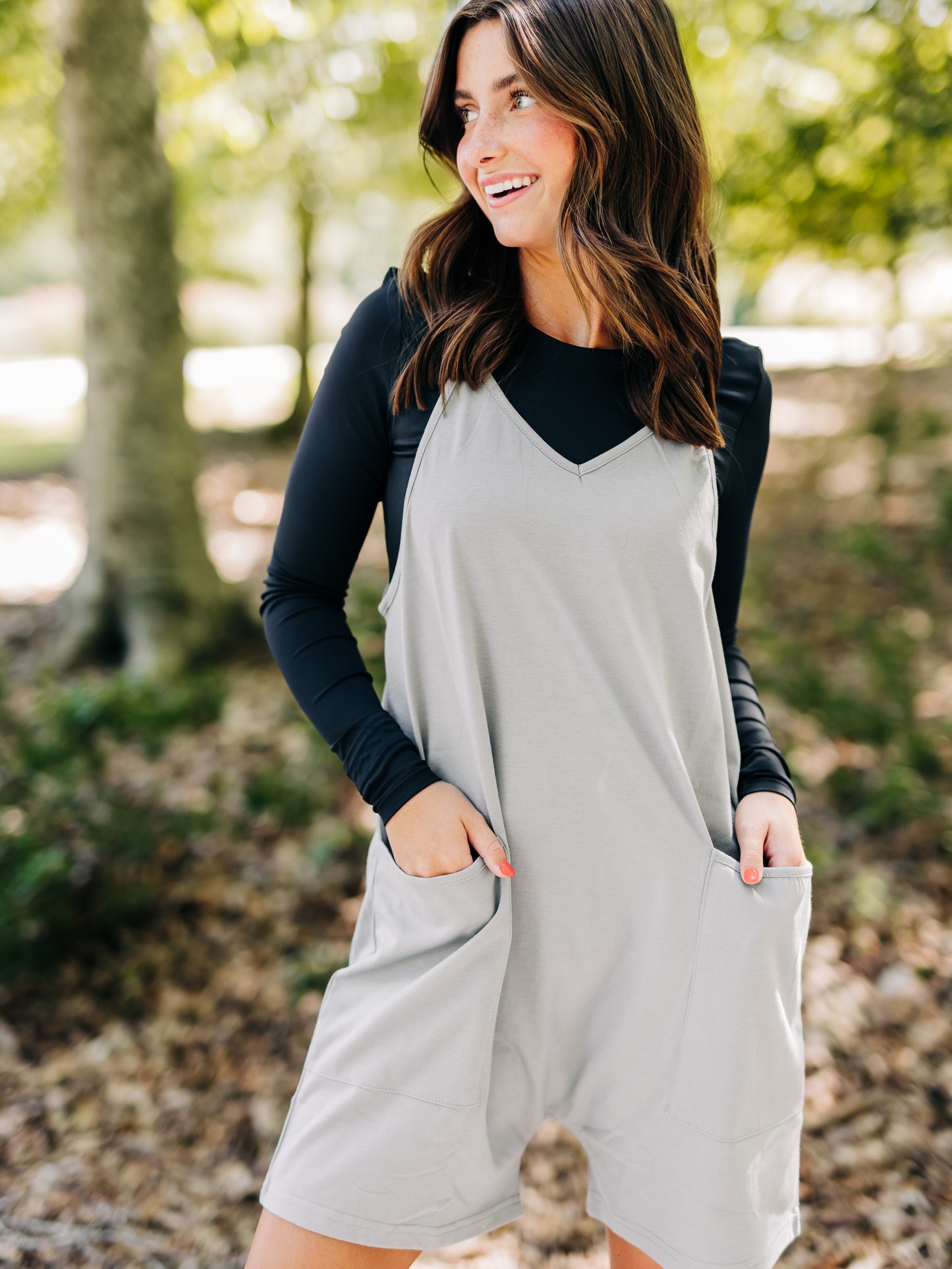 Makes Me Happy Grey Romper