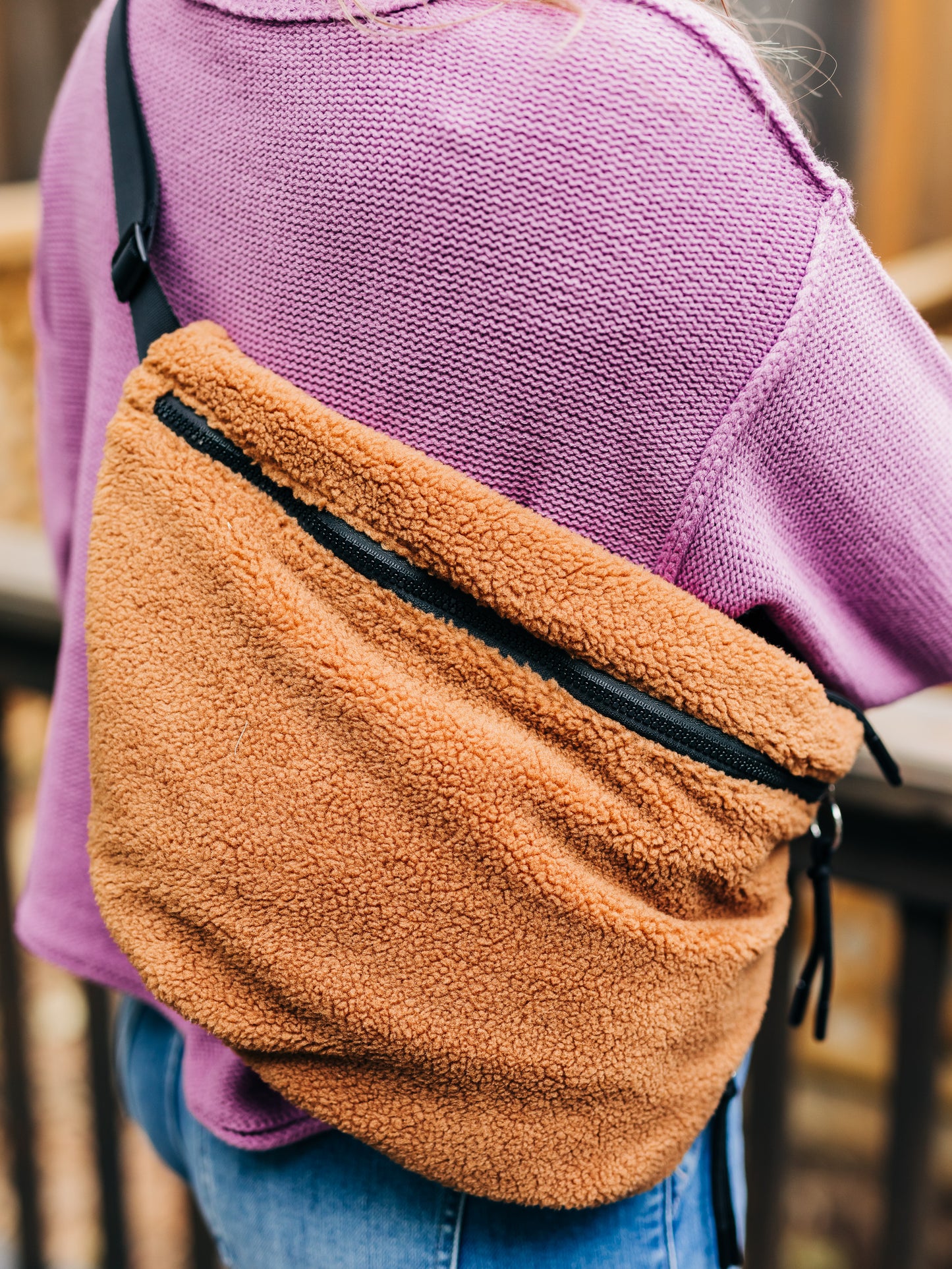 Overachiever Sherpa Coco Teddy Sling Bag