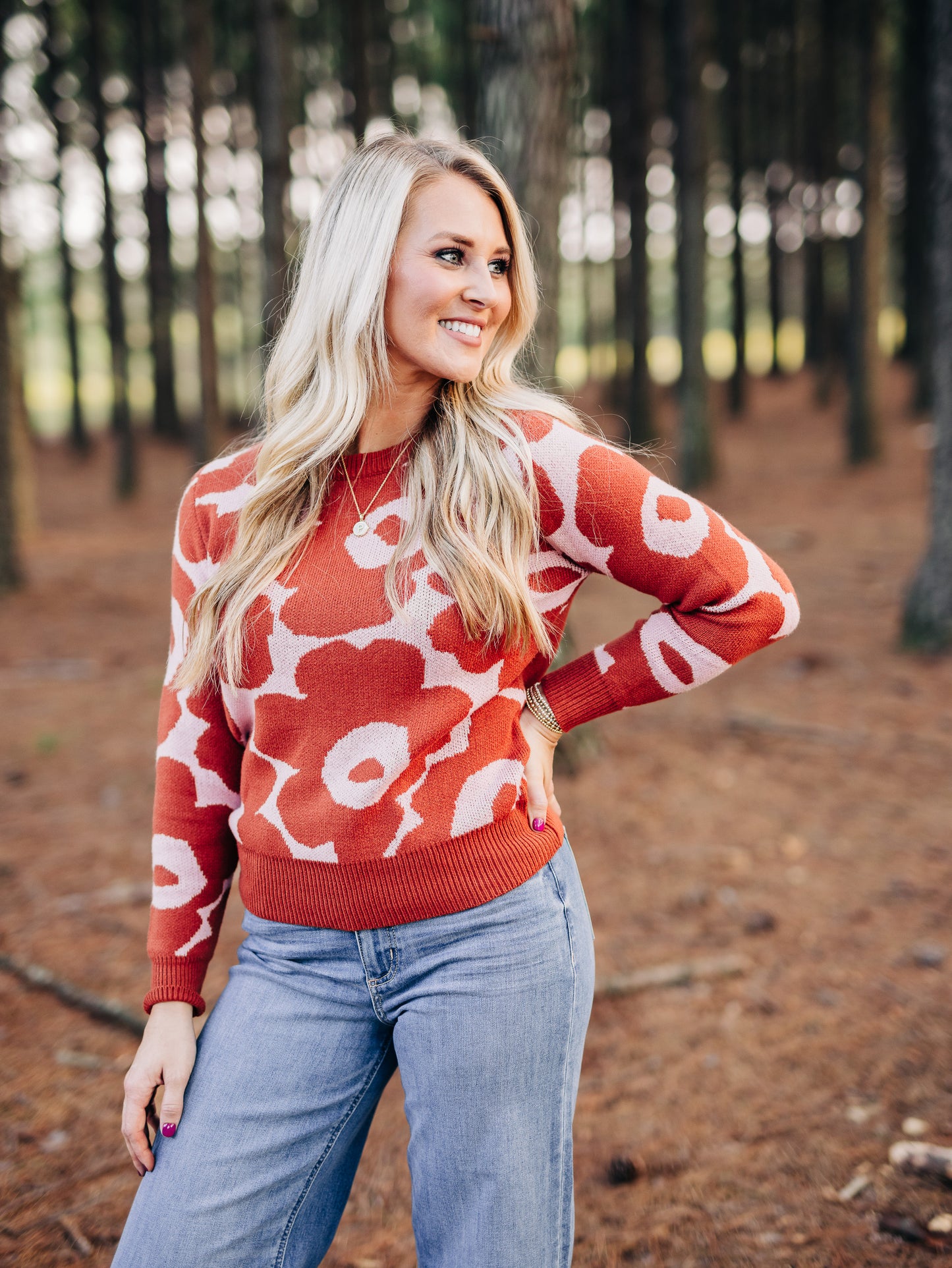 Counting Every Minute Lavender Rust Sweater