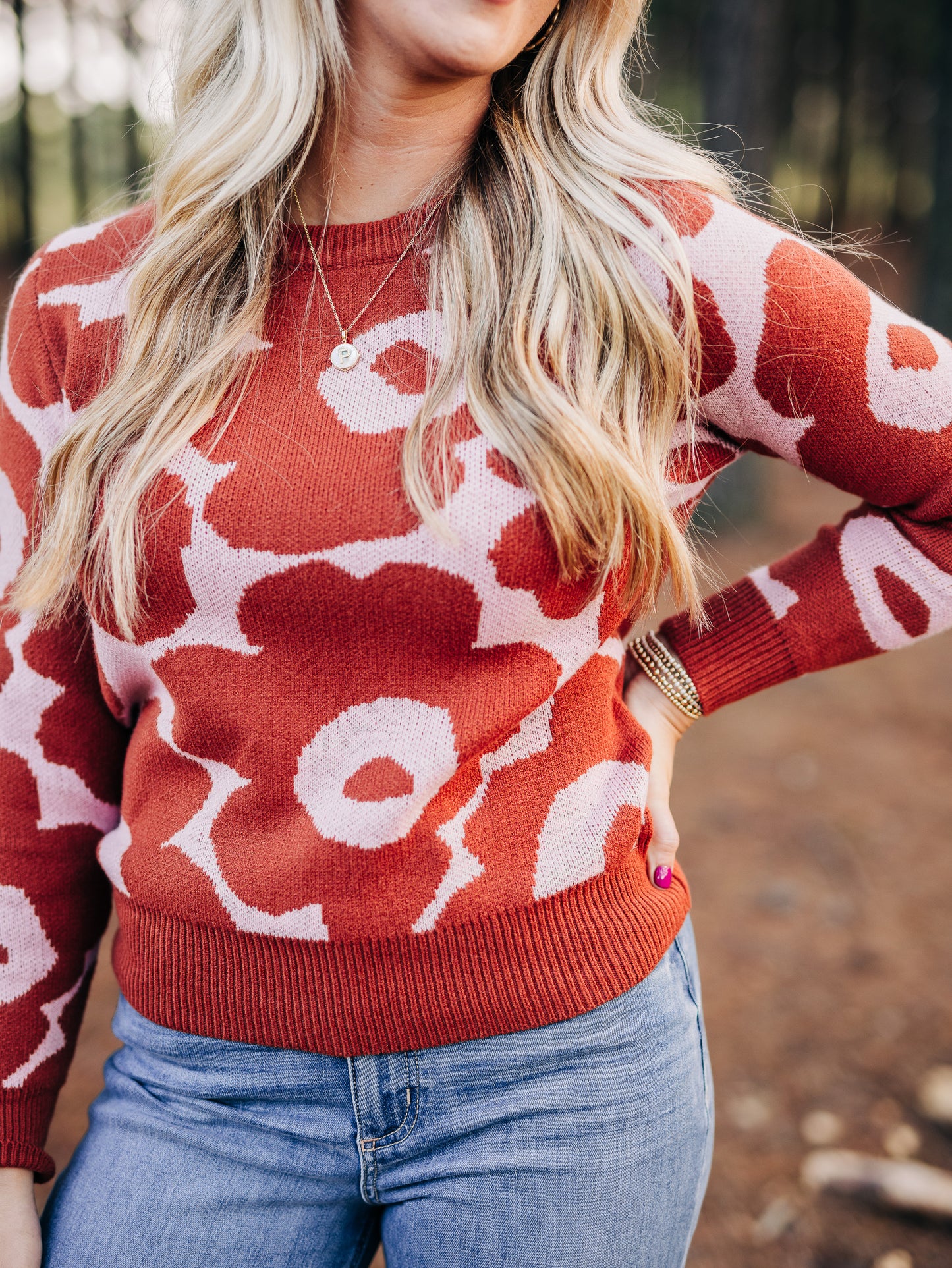 Counting Every Minute Lavender Rust Sweater