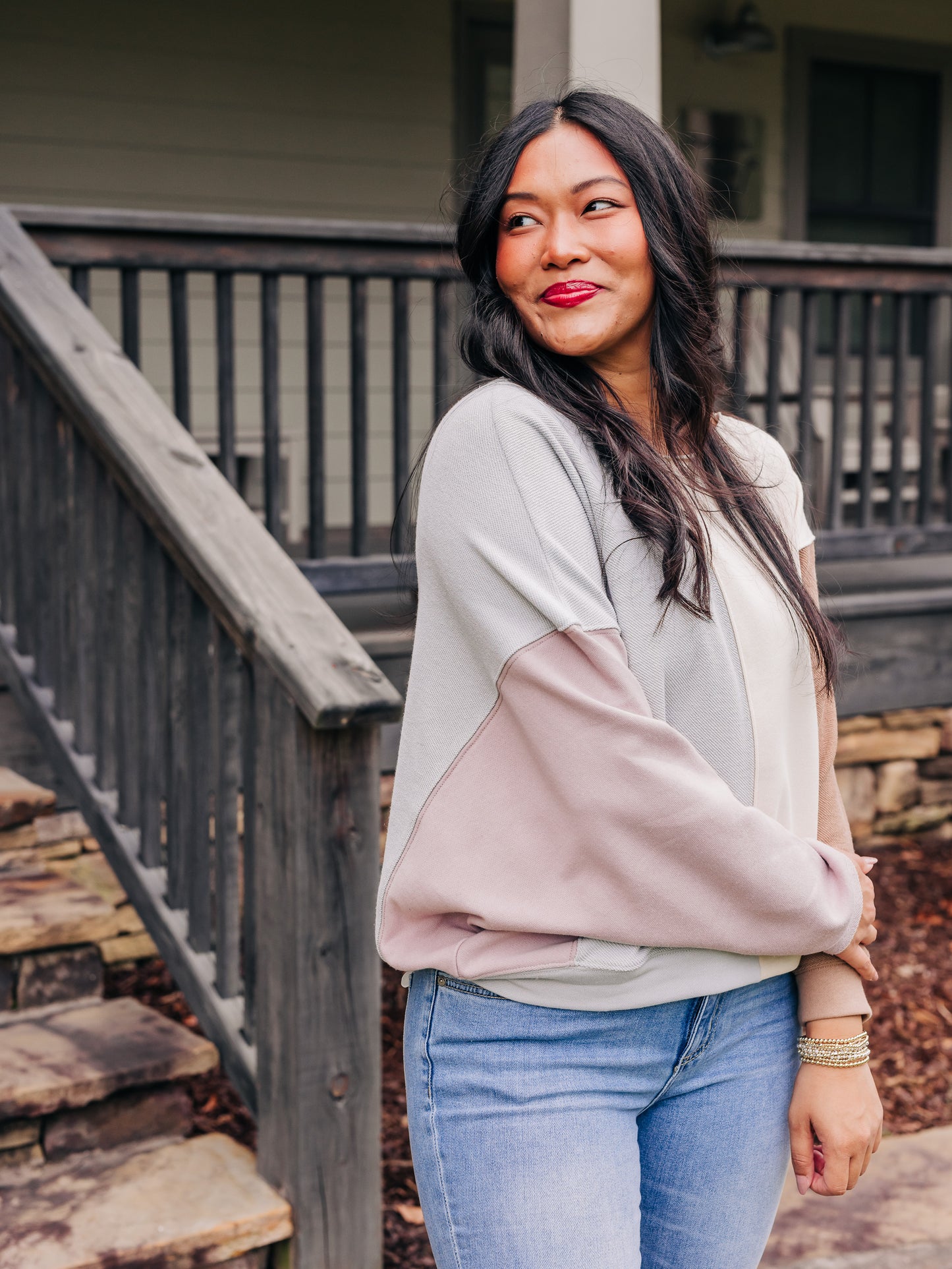 Treat Yourself Grey/Cream Top
