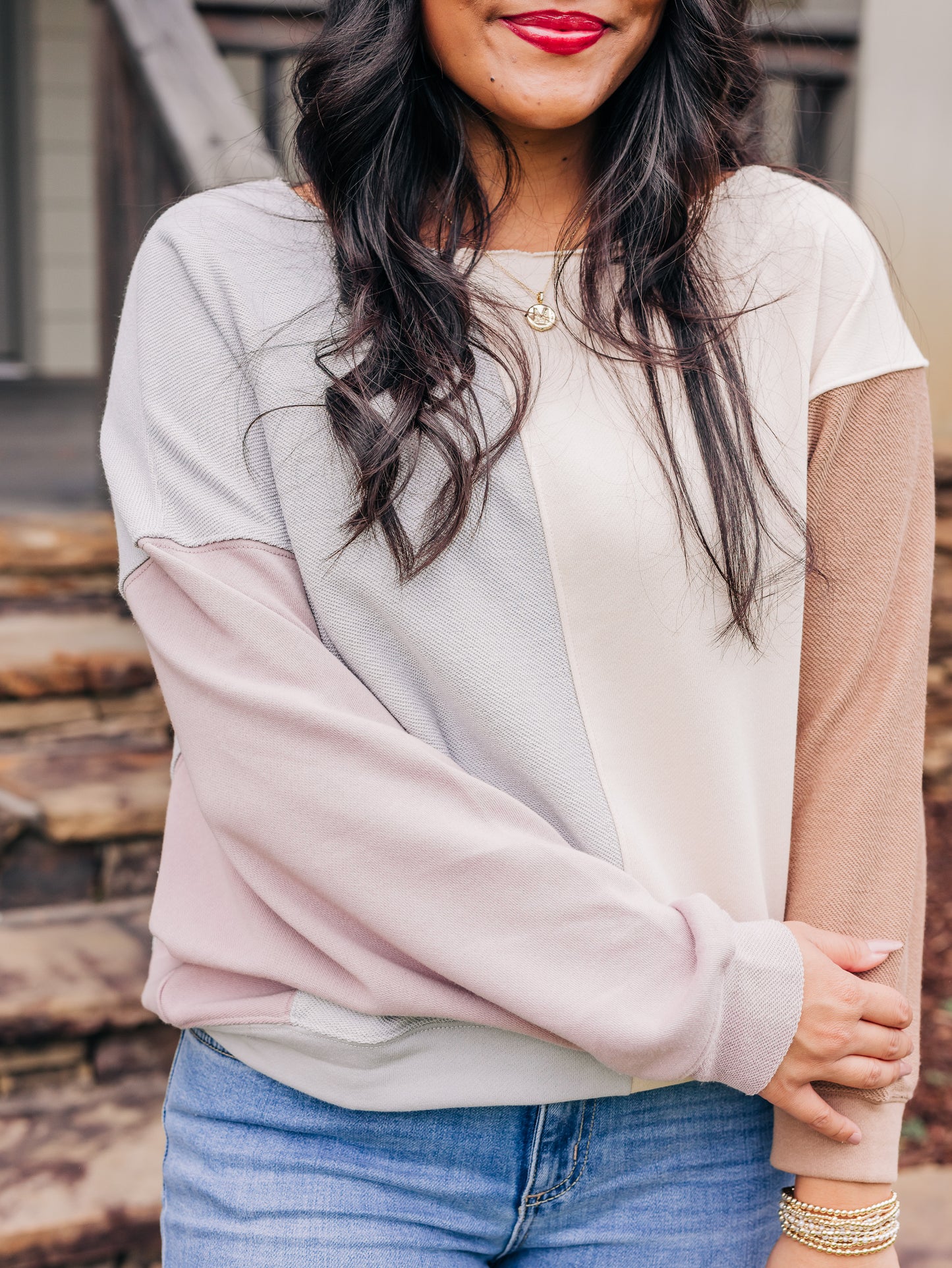 Treat Yourself Grey/Cream Top