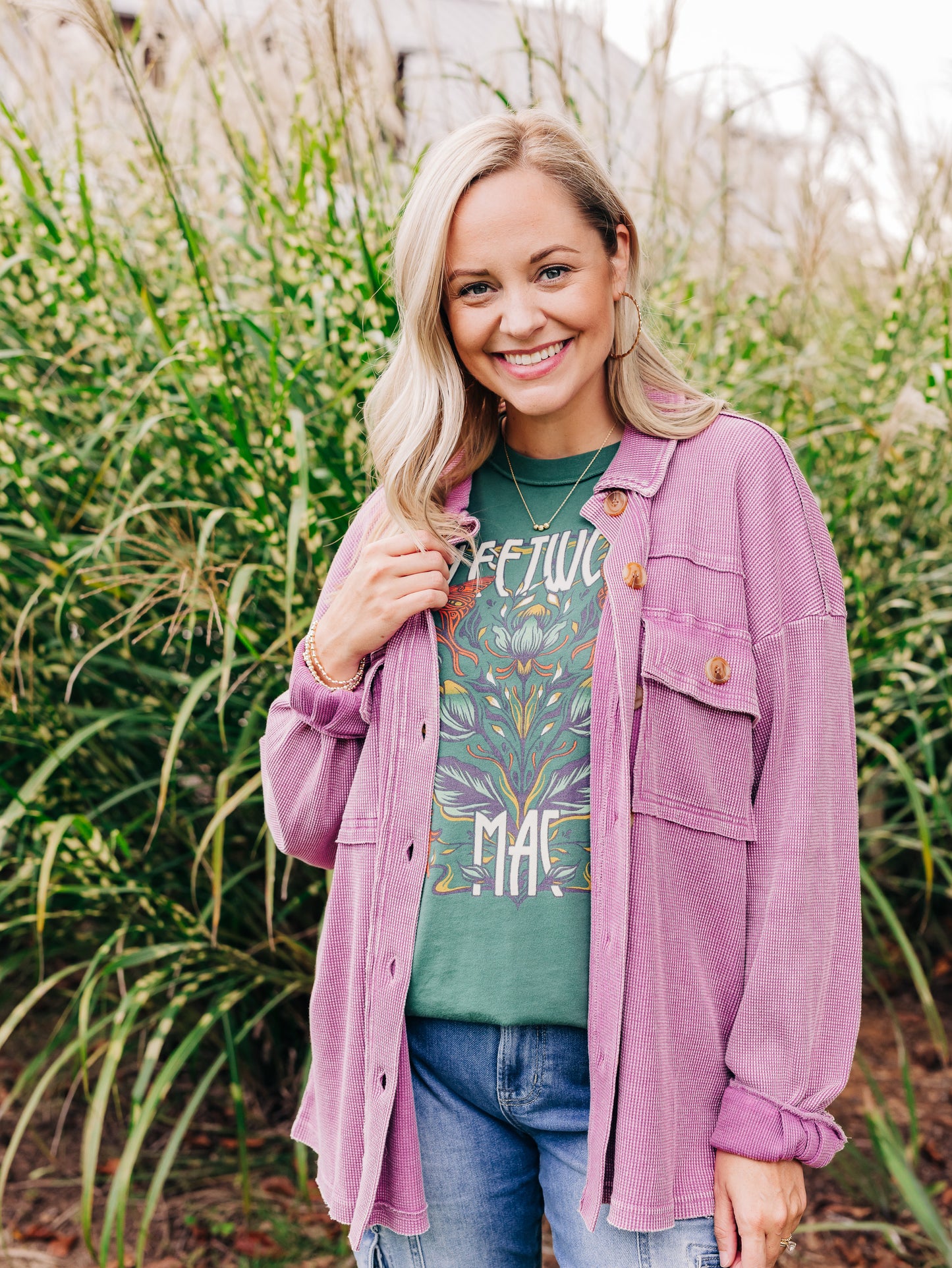 Fleetwood Mac Butterflies Reverse GF Tee In Stormy Green