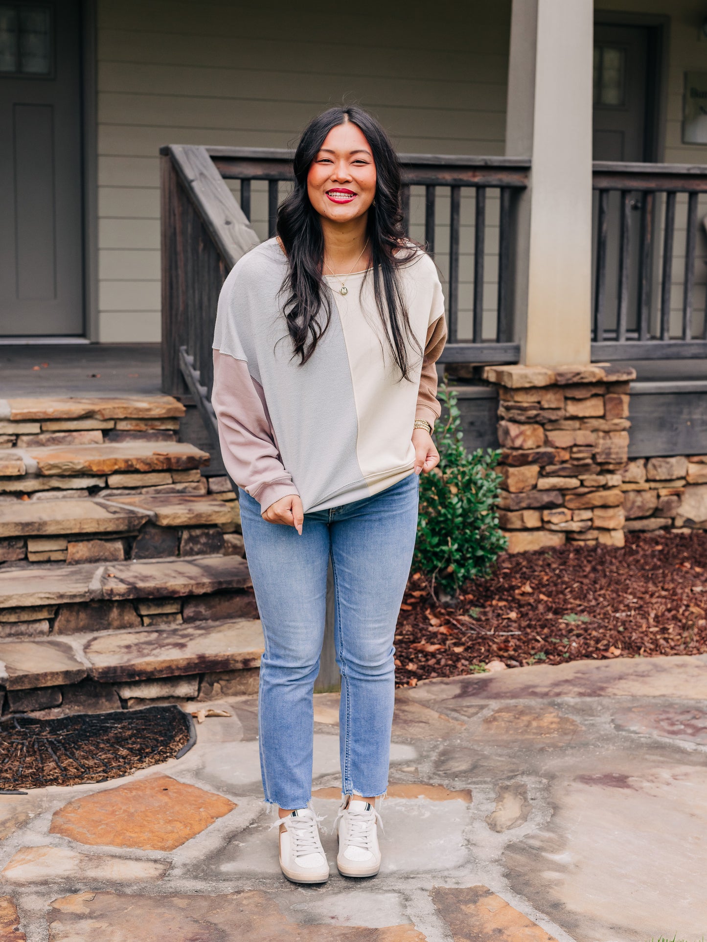 Treat Yourself Grey/Cream Top