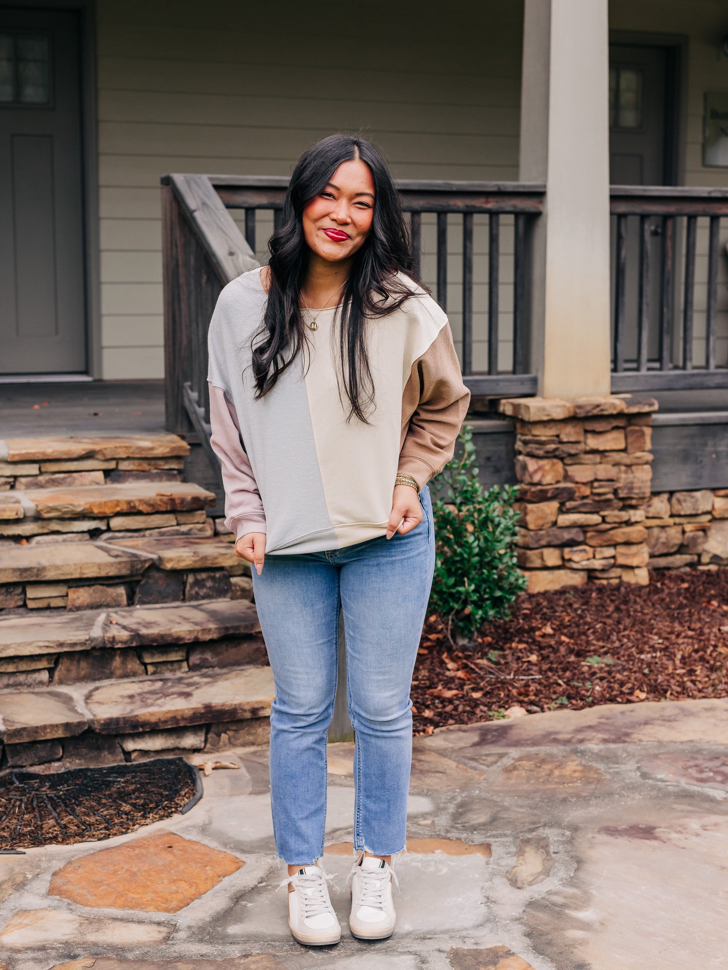 Treat Yourself Grey/Cream Top