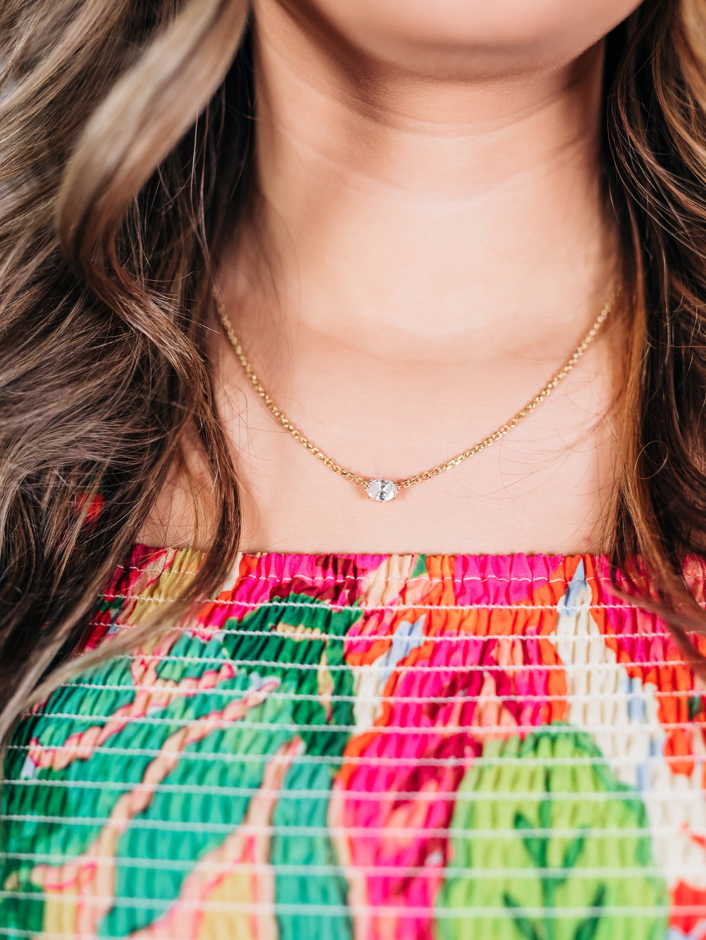 Cailin Gold Pendant Necklace in White Crystal
