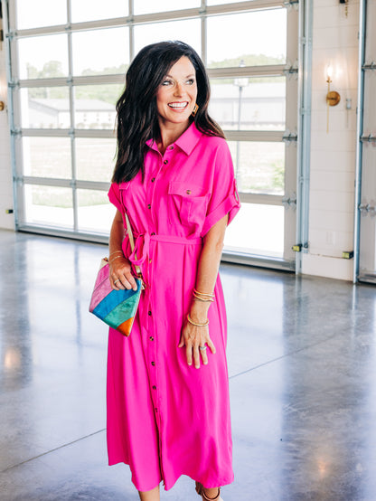 The Time is Right Pink Midi Dress