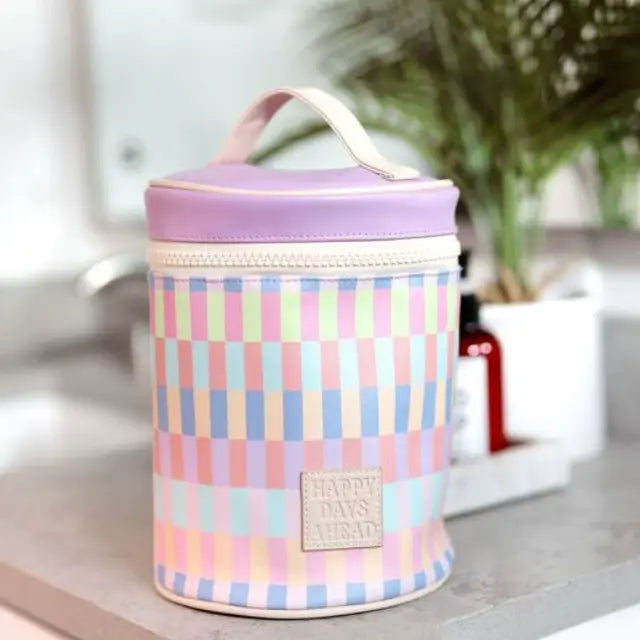 Barrel Organizer Checkered Lilac Toiletry Bag