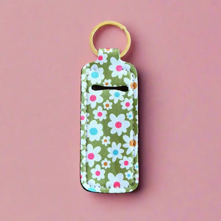 Lip Balm/Lipstick Green Daisy Keychain Holder