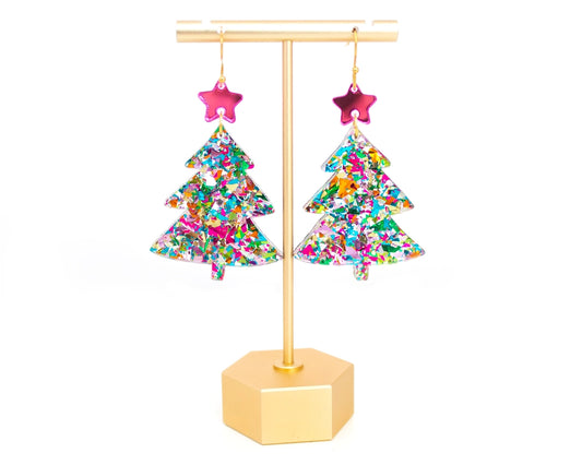 Glistening Lights Pink Star Earrings