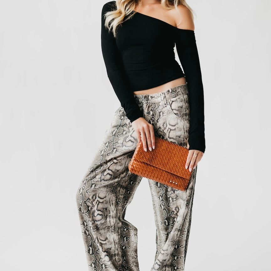 Wrenlee Woven Brown Flap Crossbody Bag