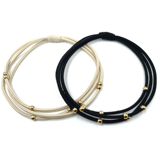3mm Gold Water Pony Waterproof Hair Bands in Black and Beige