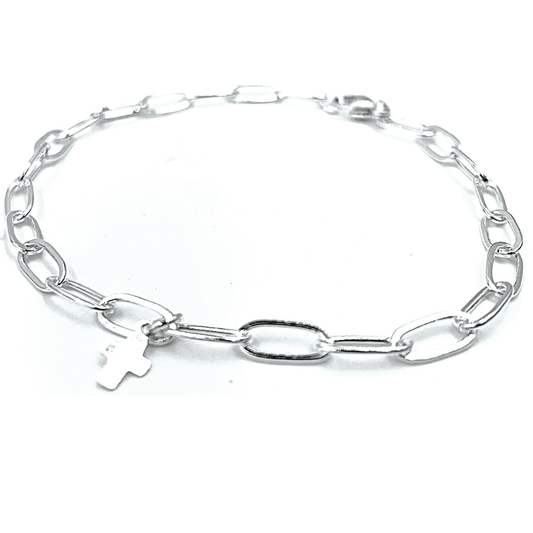 Essential Links Bracelet in Sterling Silver with Luxe Cross