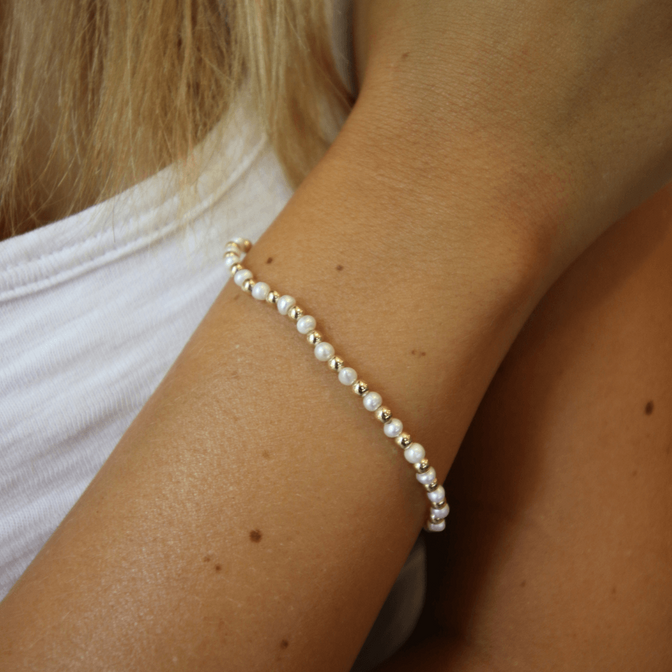 3mm Montauk 14k Gold and Pearl Waterproof Bracelet 7"