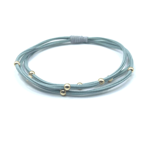 Single Water Pony 3mm Gold Waterproof Hair Band in Light Green and Gray