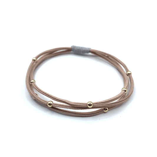 Single Water Pony 3mm Gold Waterproof Hair Band in Peach and Gray
