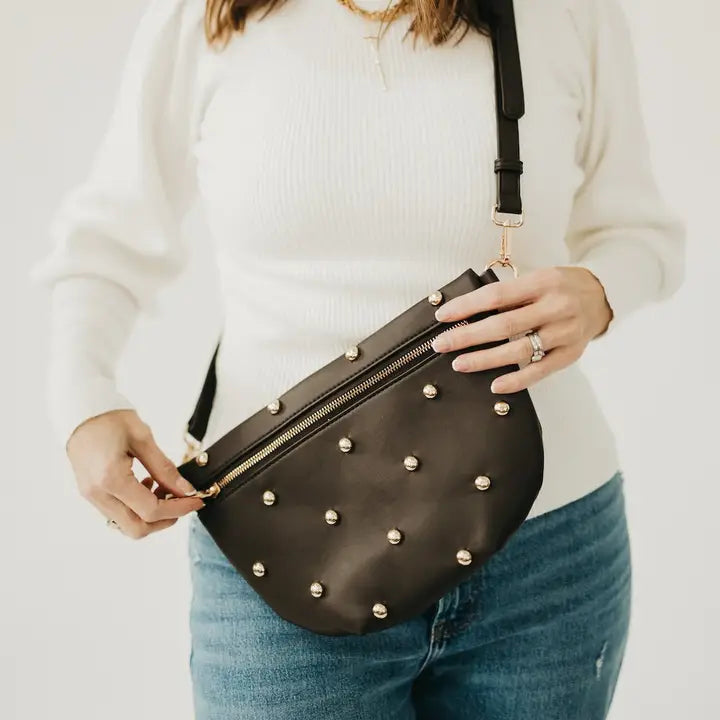 Chic Gold Studded Westlyn Chocolate Belt Bag