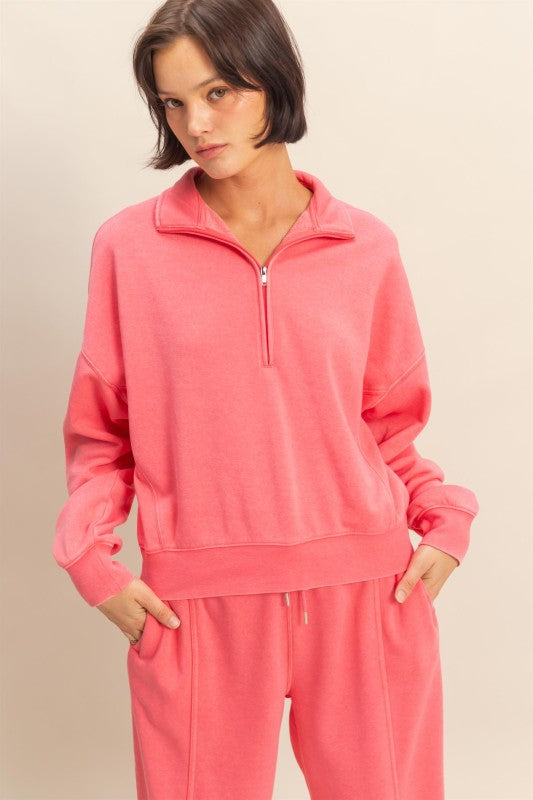 There For It Pink Half Zip Sweatshirt