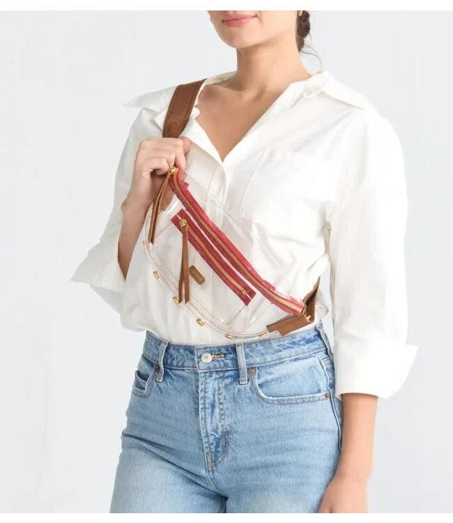 Charles Clear Clear Mahogany Pebble/Brushed Gold Red Zip Crossbody
