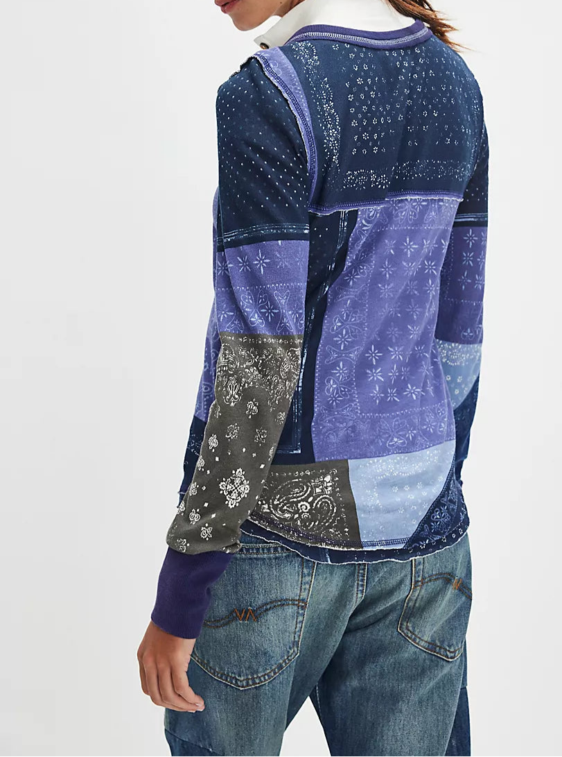 Indie Printed Cuff Indigo Combo Top