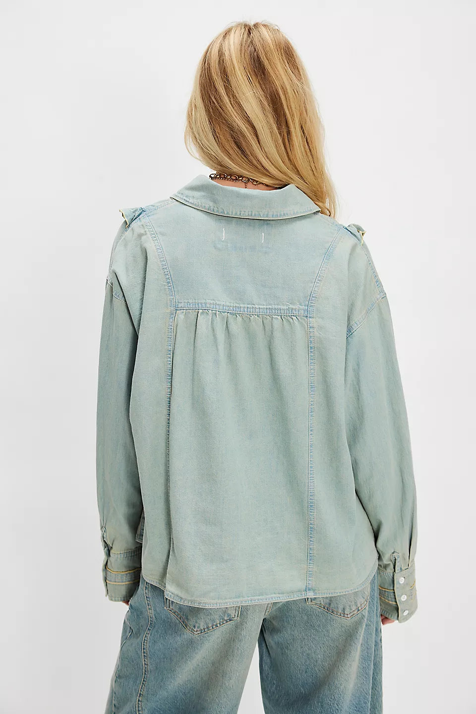 Tattered And Ruffled Vintage Tint Wash Denim Top