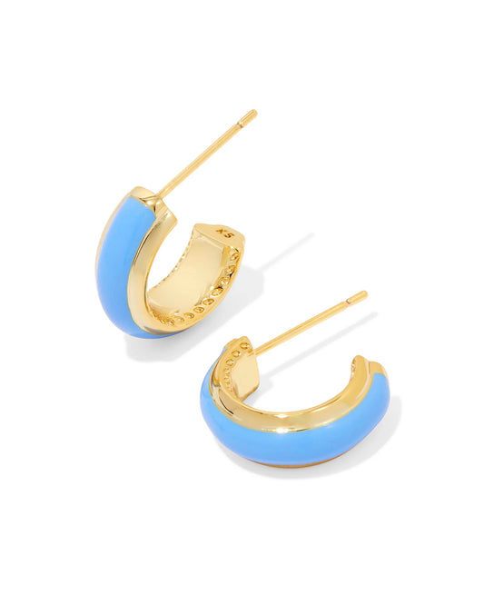 Ainsley Gold Huggie Earrings in Blue Enamel