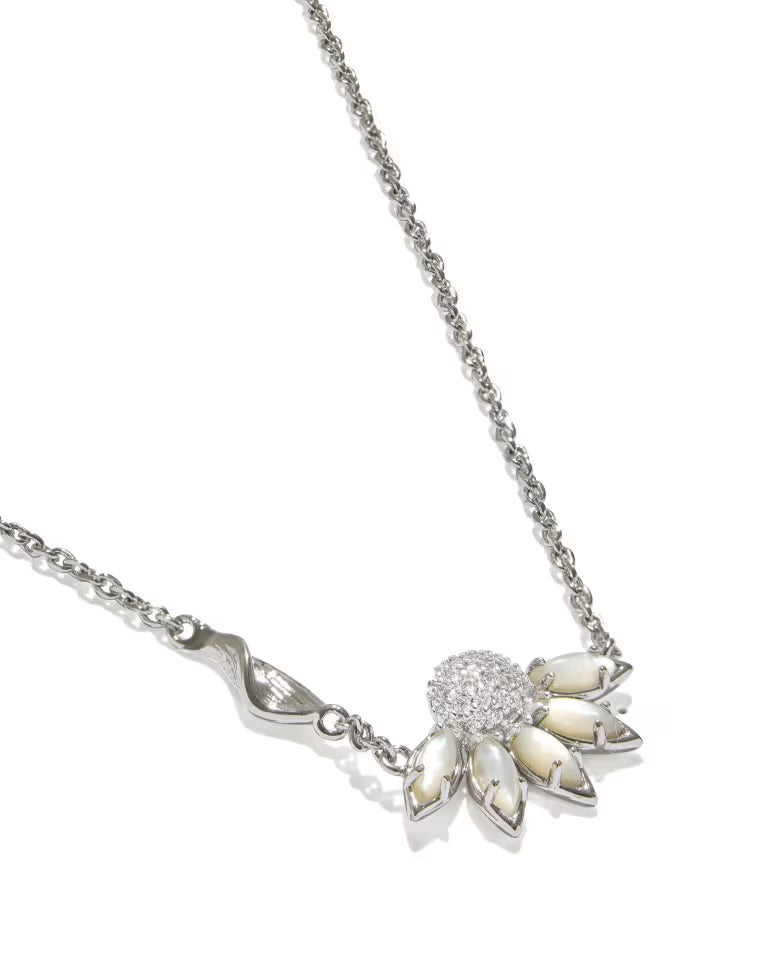 Anya Flower Silver Short Pendant Necklace in Ivory Mix