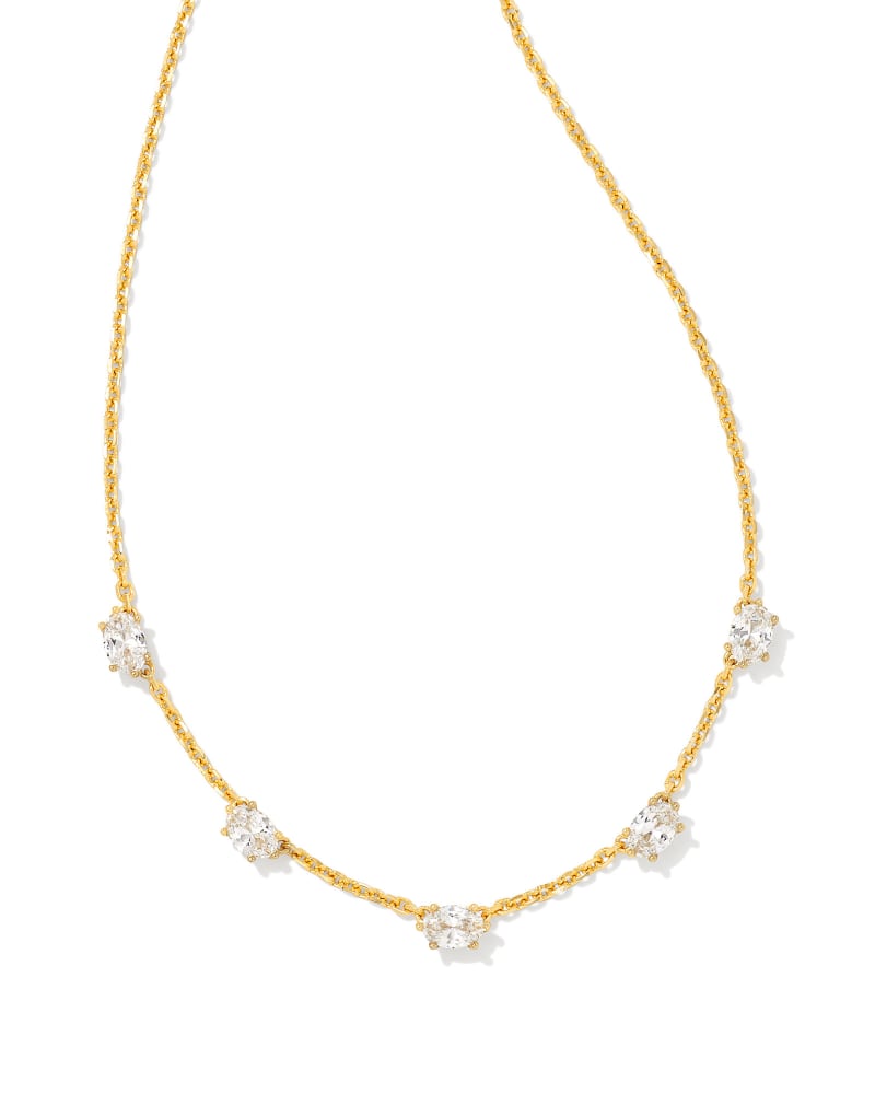 Cailin Gold Pendant Necklace in White Crystal