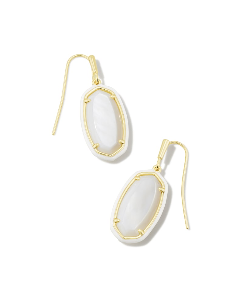 Dani Gold Enamel Framed Drop Earrings in White Mother-of-Pearl