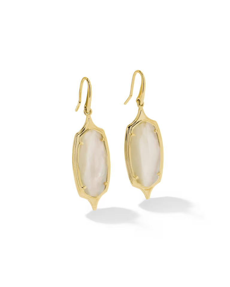 Dani Stepped Frame Gold Drop Earrings in Ivory Mother-of-Pearl