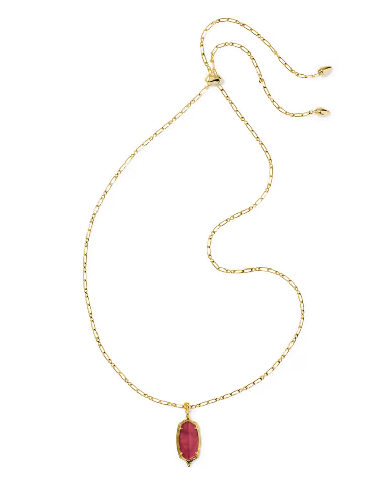 Dani Stepped Frame Gold Long Pendant Necklace in Dark Pink Illusion
