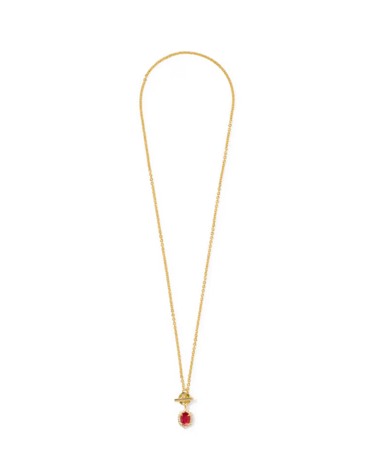 Daphne Crystal Frame Gold Toggle Necklace in Dark Pink Illusion