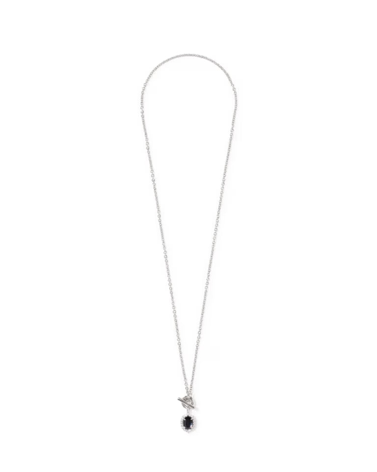 Daphne Crystal Frame Silver Toggle Necklace in Dark Indigo Illusion