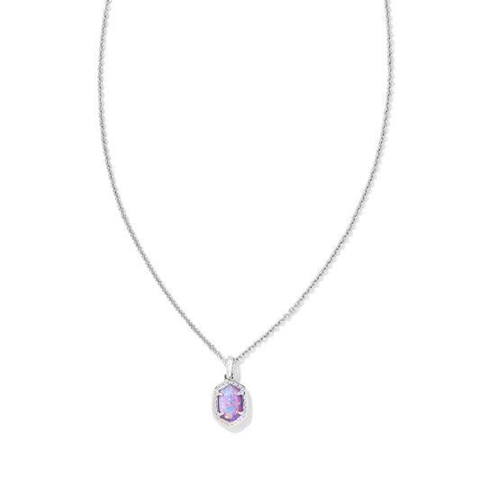 Daphne Framed Short Pendant Necklace in Silver Lilac Opal
