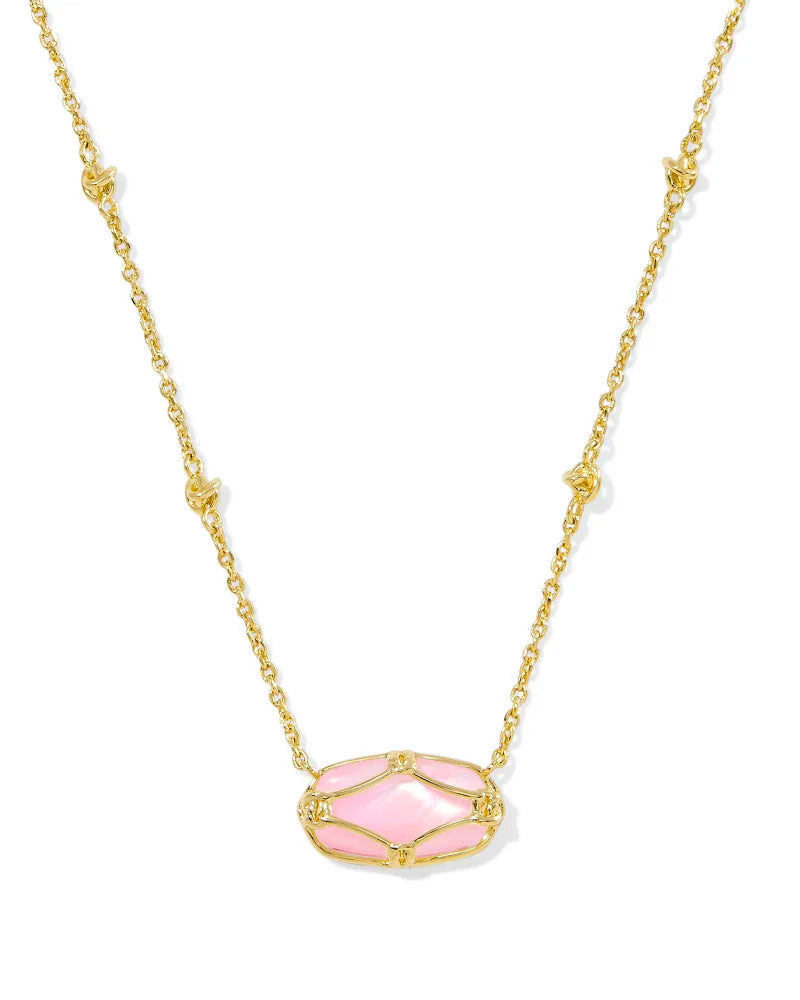 Elisa Lattice Frame Gold Short Pendant Necklace in Blush Ivory Mother-of-Pearl
